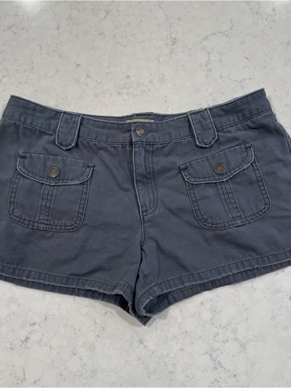 Y2K American Eagle Low-Rise Sz 10 Chino Shortie Shorts Slate Blue 2.5" Inseam
